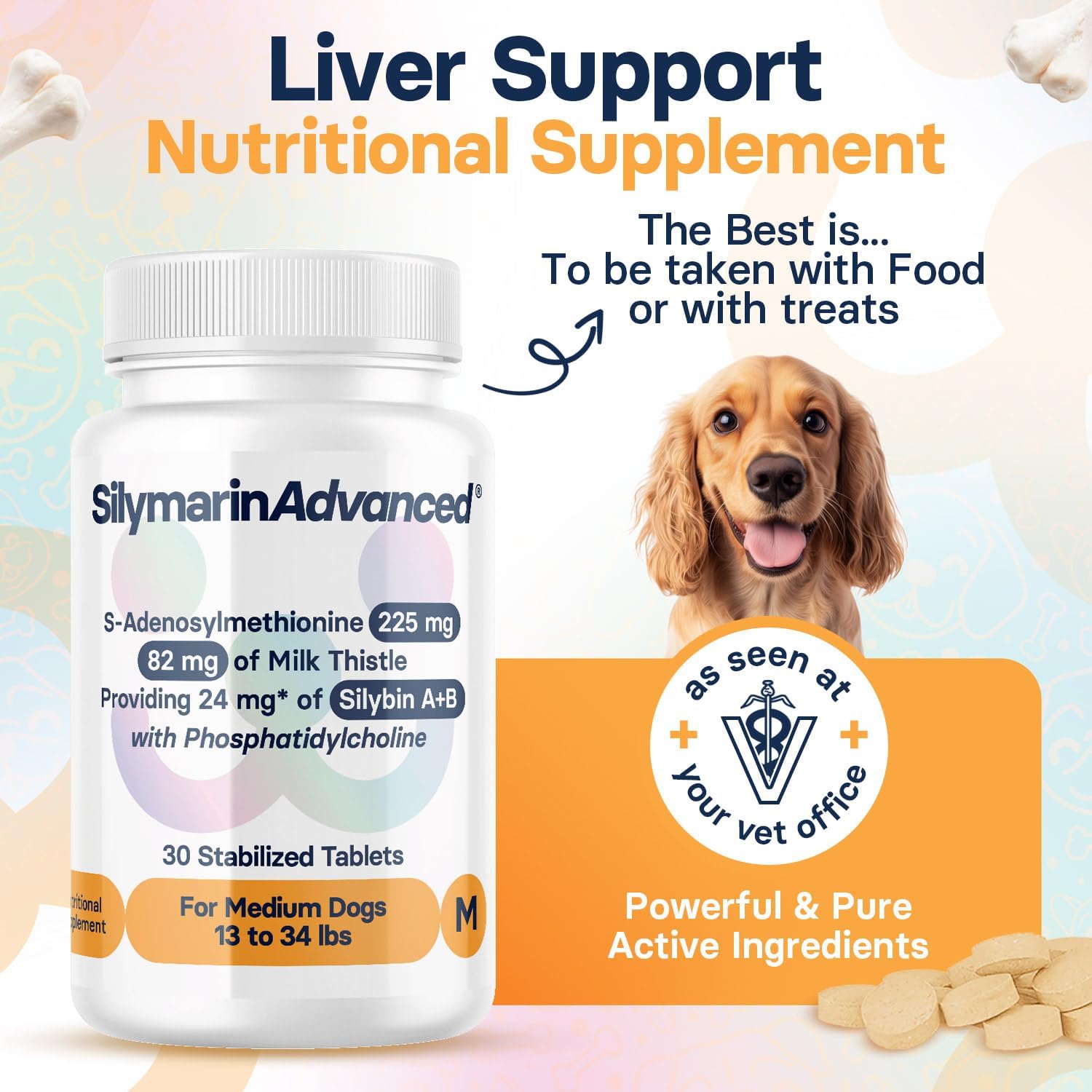 Medium Dog Liver Health Supplement with Silymarin, S-Adenosylmethionine, and Silybin - 30 Tablets