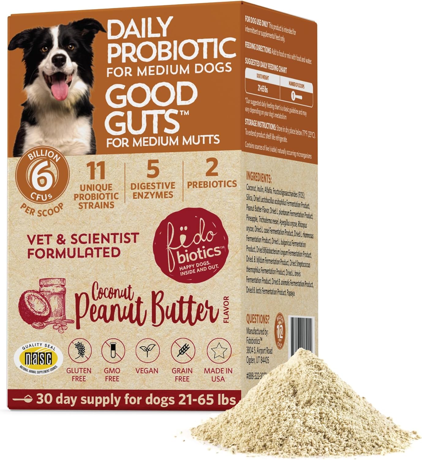 Medium Mutts Gut Health Probiotic for Dogs - 6 Billion CFUs, 11 Strains, 5 Enzymes, 2 Prebiotics - Adult & Puppy Supplement (30 Days)