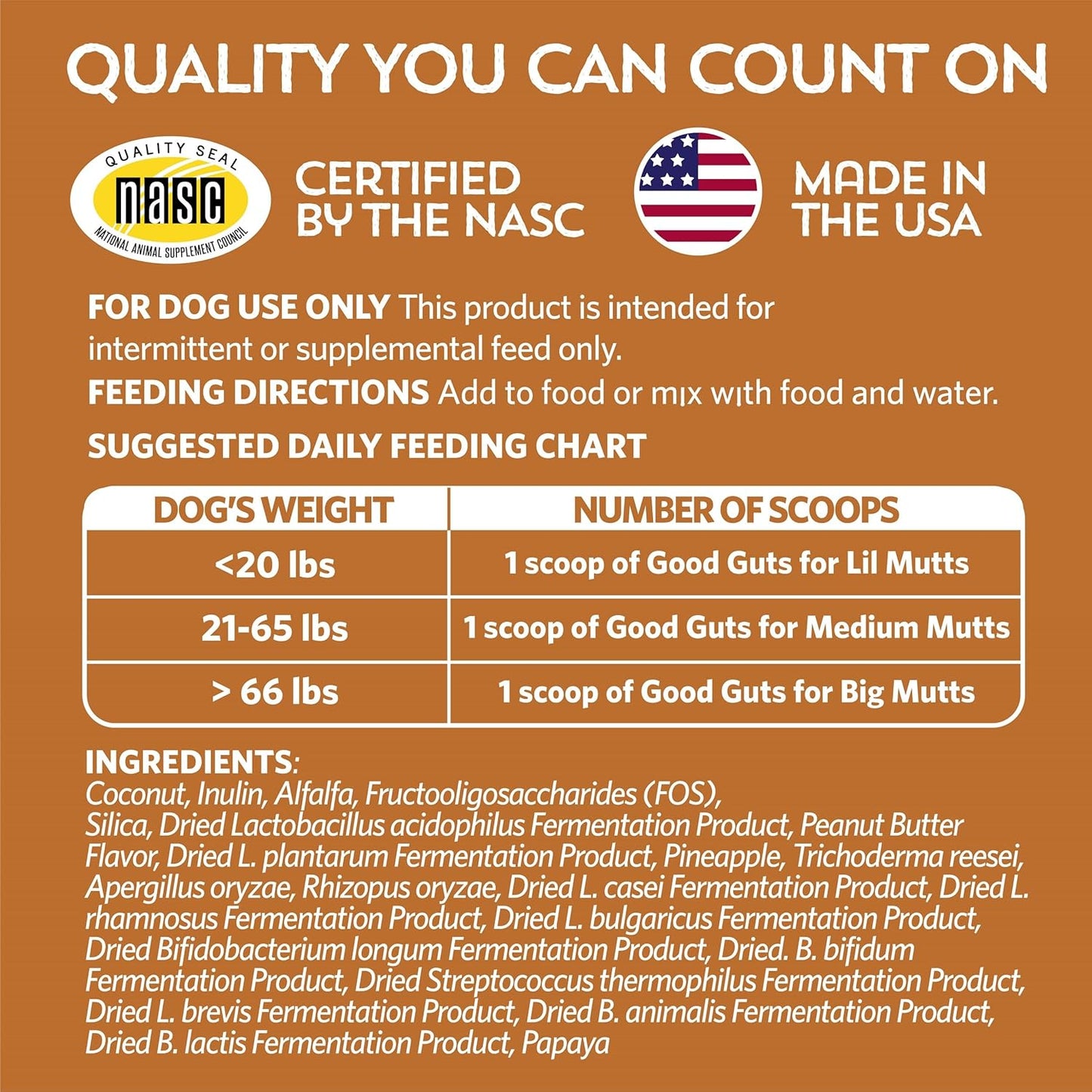 Medium Mutts Gut Health Probiotic for Dogs - 6 Billion CFUs, 11 Strains, 5 Enzymes, 2 Prebiotics - Adult & Puppy Supplement (30 Days)