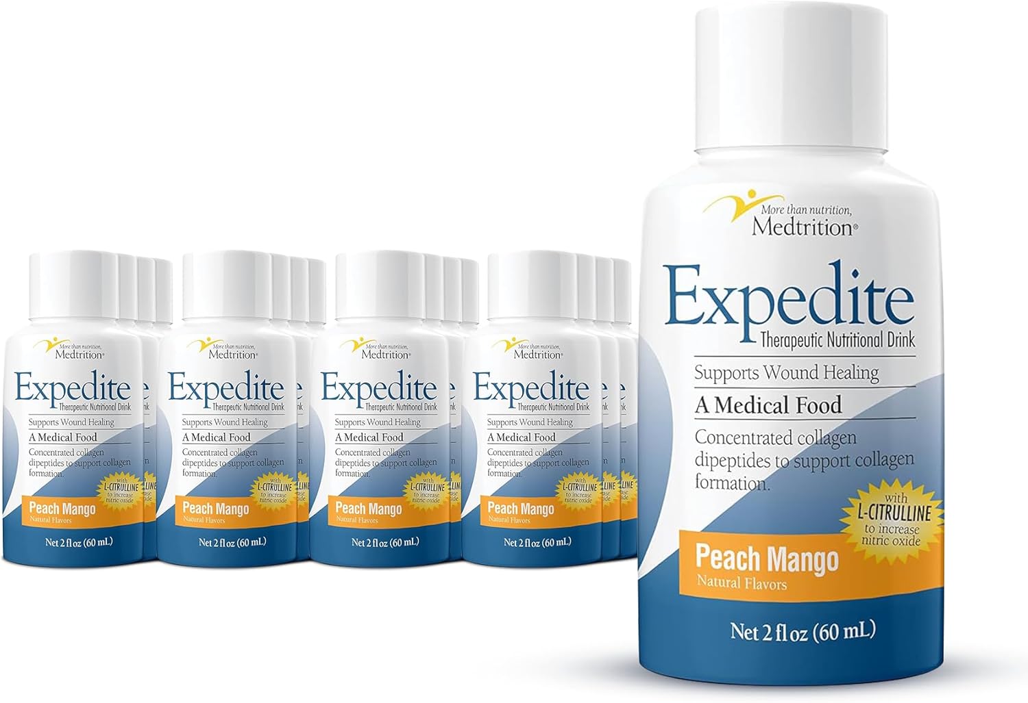 Medtrition Expedite Liquid Collagen - Enhanced Collagen Peptides Formula for Wound Healing, Surgery Recovery, Diabetic Foot Ulcers, Skin Health - 24 Bottles