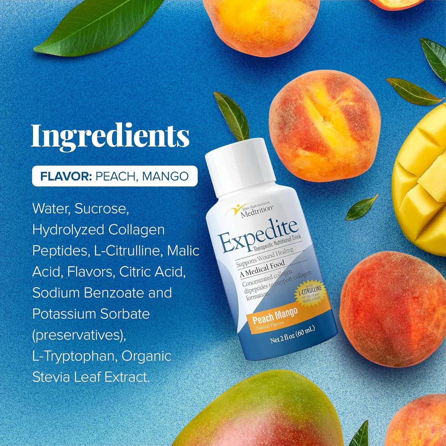 Medtrition Expedite Liquid Collagen - Enhanced Collagen Peptides Formula for Wound Healing, Surgery Recovery, Diabetic Foot Ulcers, Skin Health - 24 Bottles
