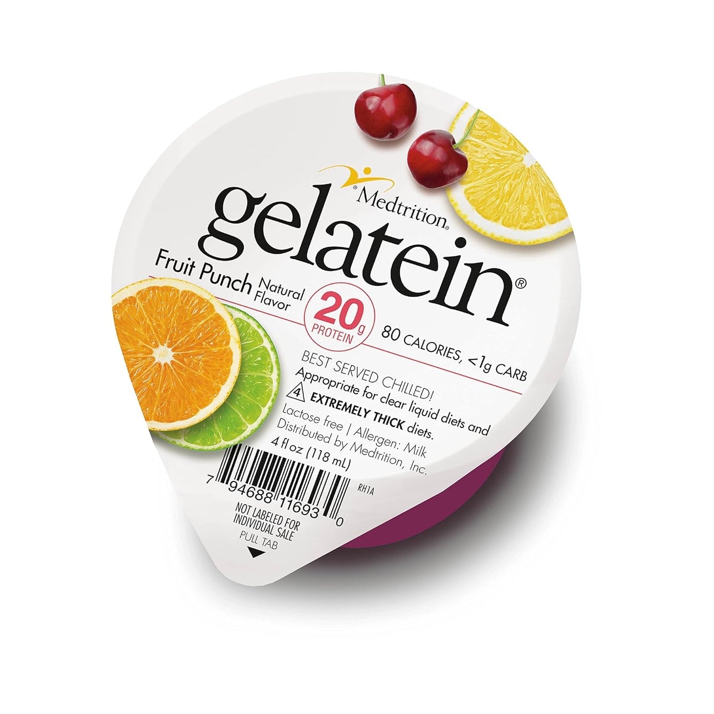 Medtrition Gelatein Fruit Punch: High-Protein, Sugar-Free Snack for Liquid Diets, Swallowing Issues, Bariatric, Dialysis & Oncology - 12 Pack