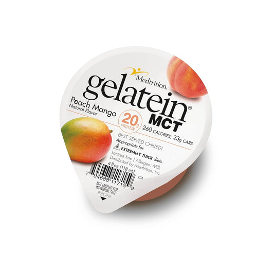 Medtrition Gelatein MCT Peach Mango Protein Snack: Ideal for Swallowing Difficulties & Fluid Restricted Diets (12 Pack)
