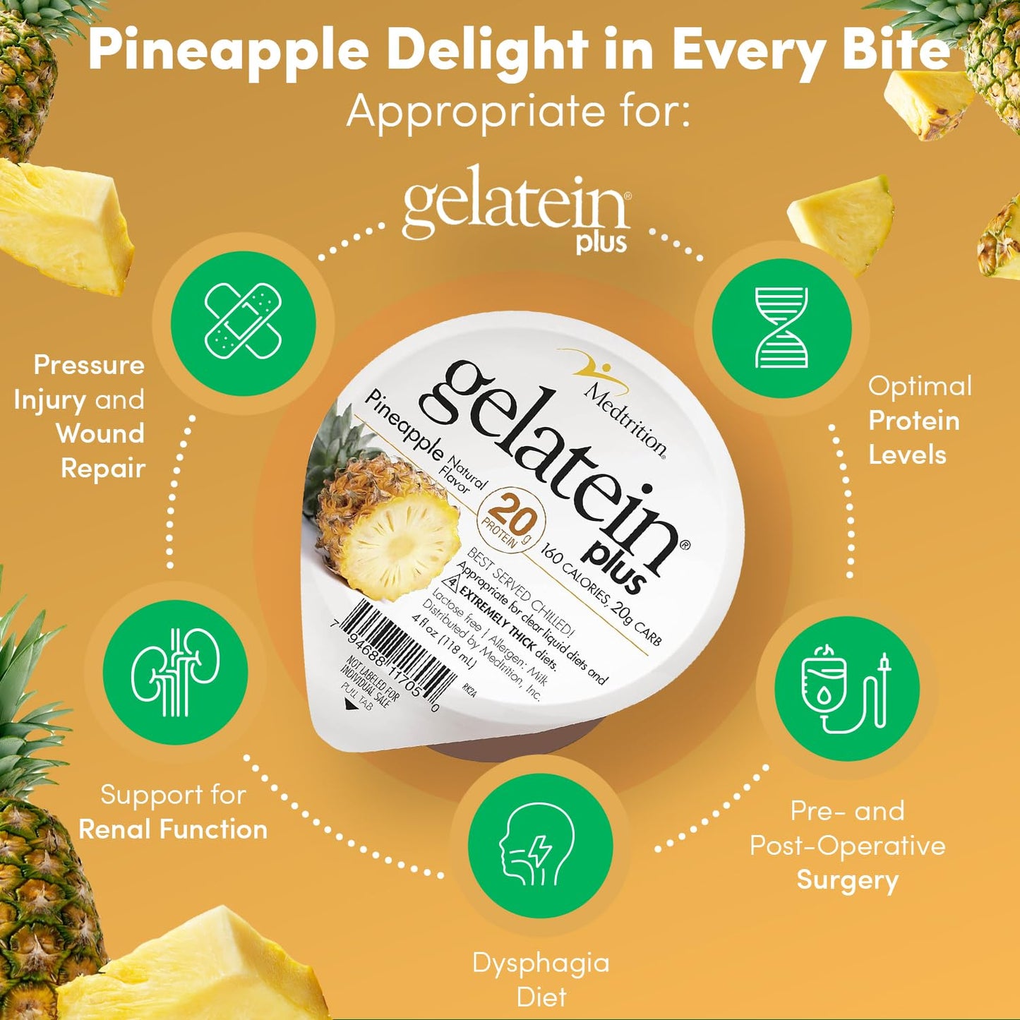 Medtrition GelaTein Plus Pineapple - 20g Protein for Clear Liquid Diets, Swallowing Issues, Dialysis, Oncology - Ideal Pre or Post-Workout Snack (36 Pack)