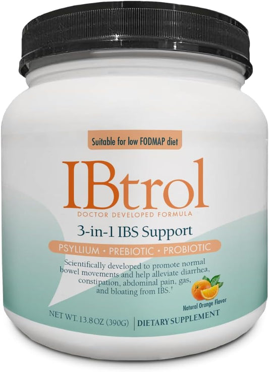 Medtrition IBtrol® 3-in-1 IBS Gut Health Supplement - Psyllium, Prebiotic, Probiotics - Manage IBS Symptoms, Gas, Bloating, Diarrhea, Constipation - 60 Servings (Orange Flavor)