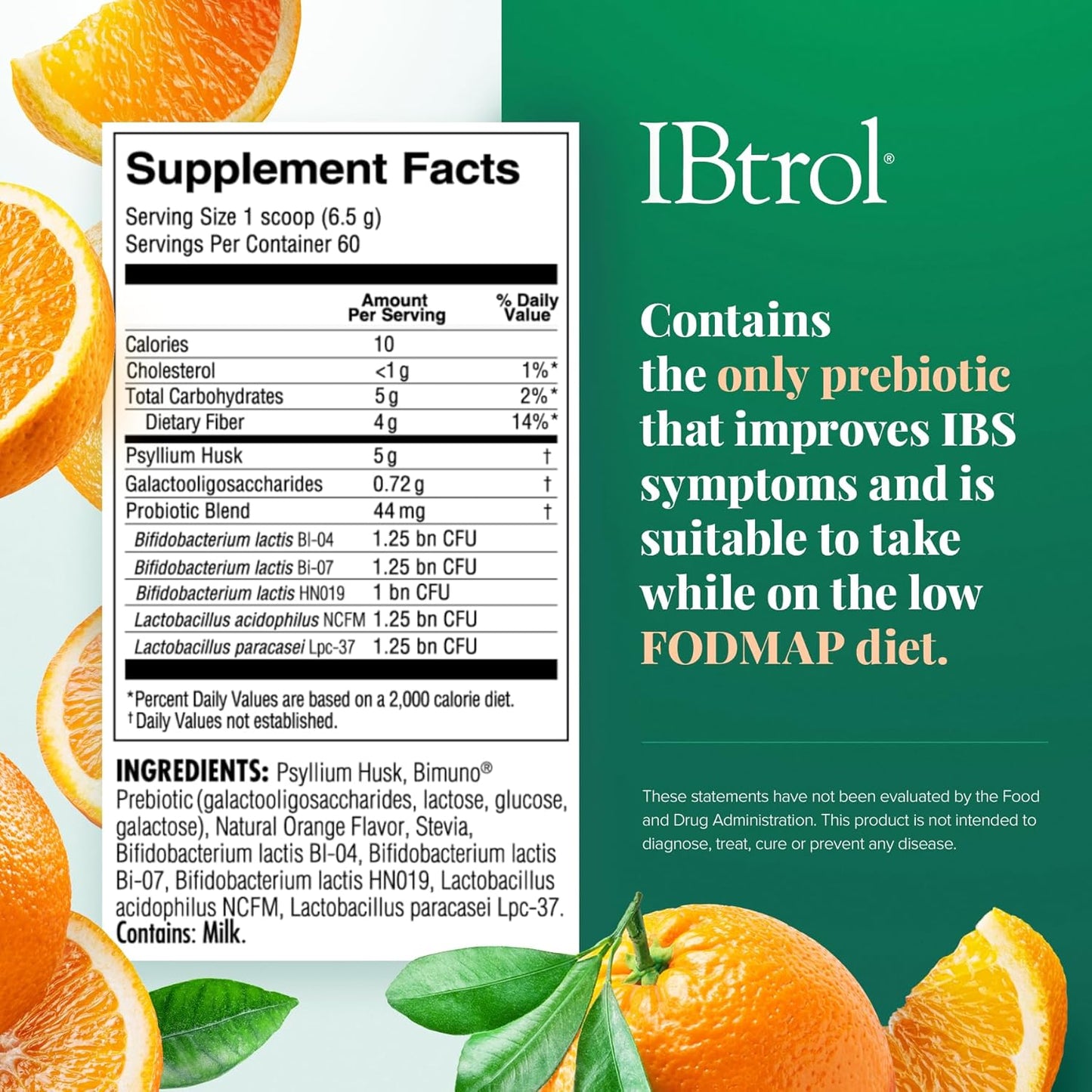 Medtrition IBtrol® 3-in-1 IBS Gut Health Supplement - Psyllium, Prebiotic, Probiotics - Manage IBS Symptoms, Gas, Bloating, Diarrhea, Constipation - 60 Servings (Orange Flavor)