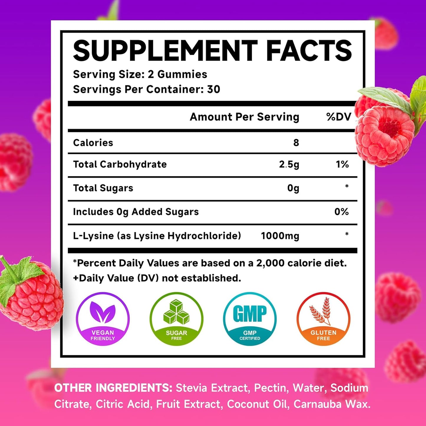MEENCCD L-Lysine 1000mg Gummies - Essential Amino Acid Supplement for Oral Health - Raspberry Flavor - 60 Count