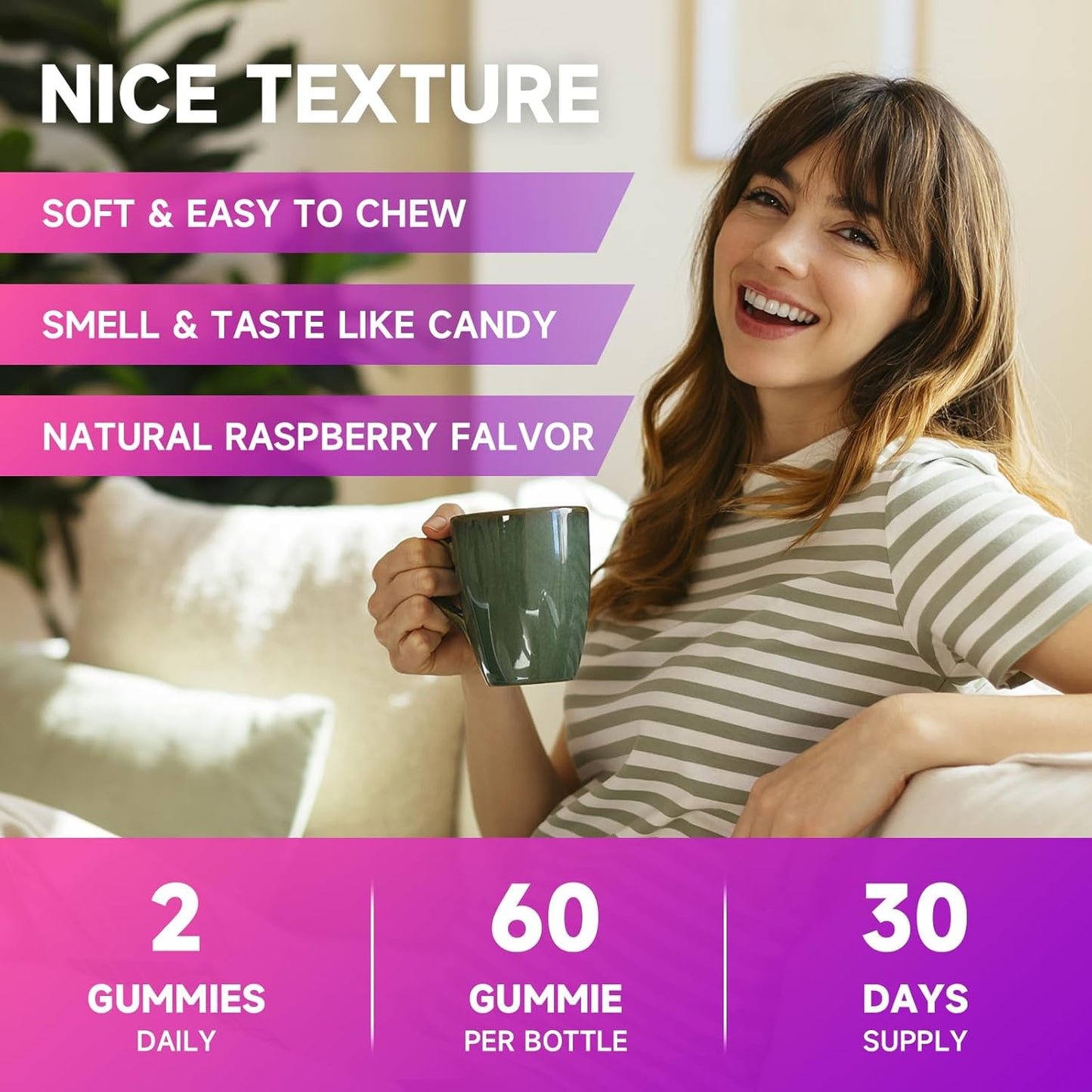 MEENCCD L-Lysine 1000mg Gummies - Essential Amino Acid Supplement for Oral Health - Raspberry Flavor - 60 Count