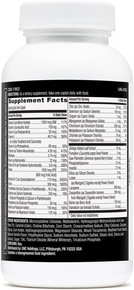 Mega Men 50 Plus One Daily Multivitamin by GNC - Supports Prostate, Heart, Brain & Eye Health - 60 Count