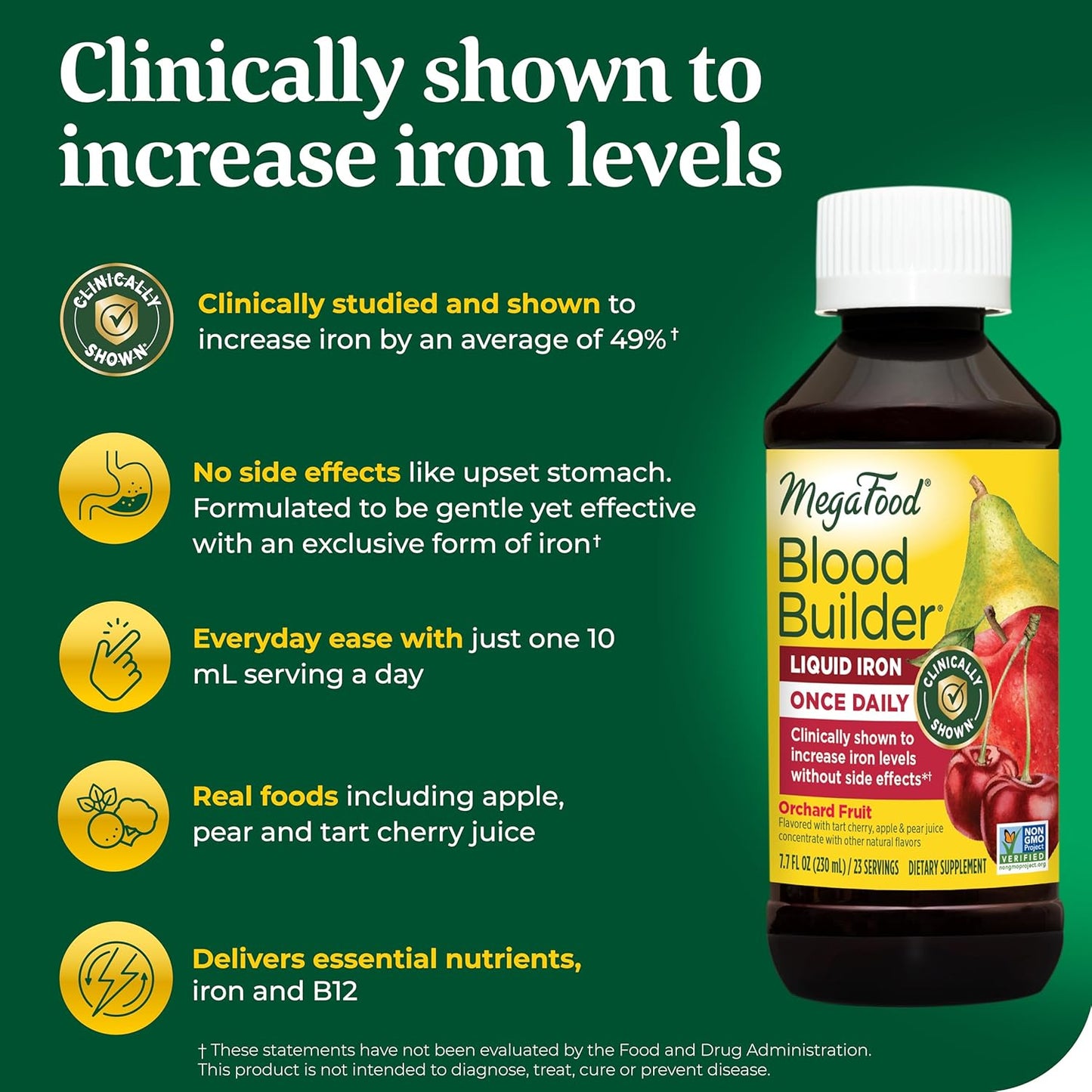 MegaFood Blood Builder Liquid Iron Supplement - Vegan & Non-Constipating - 7.7 Fl Oz, 23 Servings - Iron Supplement for Women, Men, Kids - Clinically Proven Iron Booster