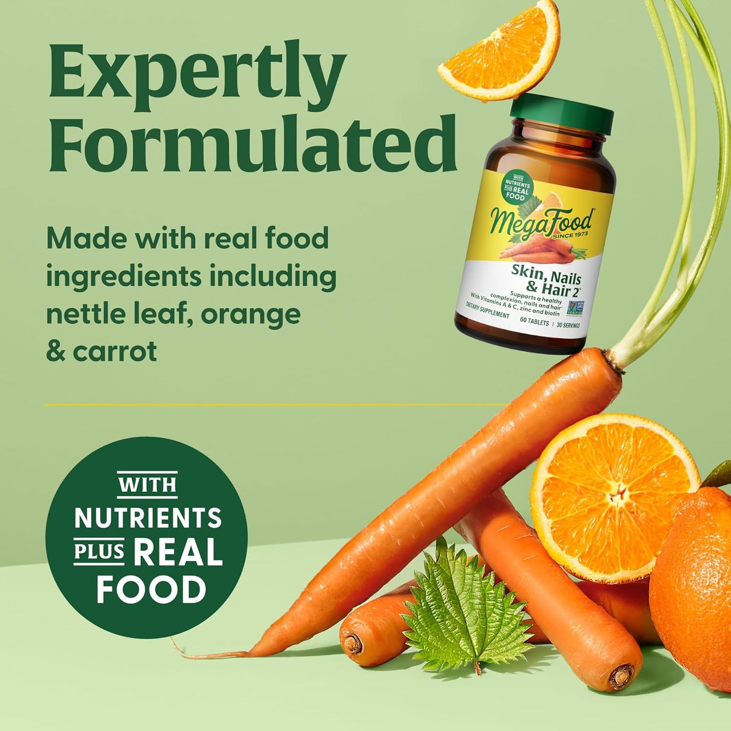 MegaFood Skin, Nails & Hair 2 - Vegan Multivitamin with Biotin, Vitamin A, C, E, Zinc, B6, and Pantothenic Acid - 60 Tablets (30 Servings)