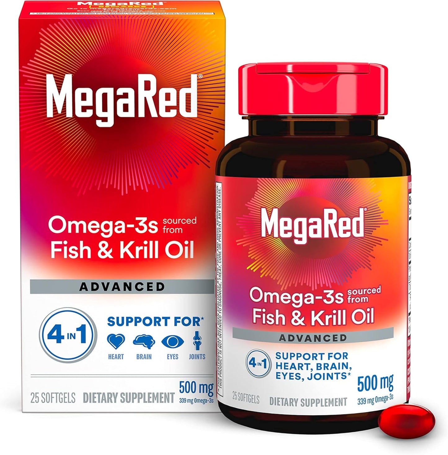 MegaRed Advanced 4in1 500mg Omega-3 Fish & Krill Oil Supplement - 25 Softgels