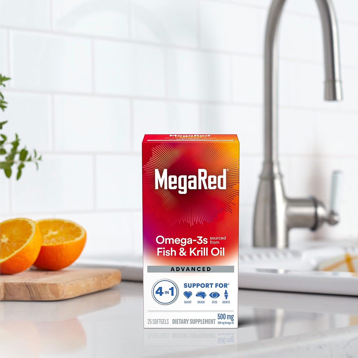 MegaRed Advanced 4in1 500mg Omega-3 Fish & Krill Oil Supplement - 25 Softgels