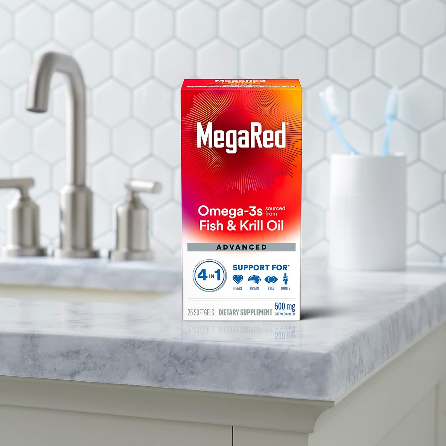 MegaRed Advanced 4in1 500mg Omega-3 Fish & Krill Oil Supplement - 25 Softgels