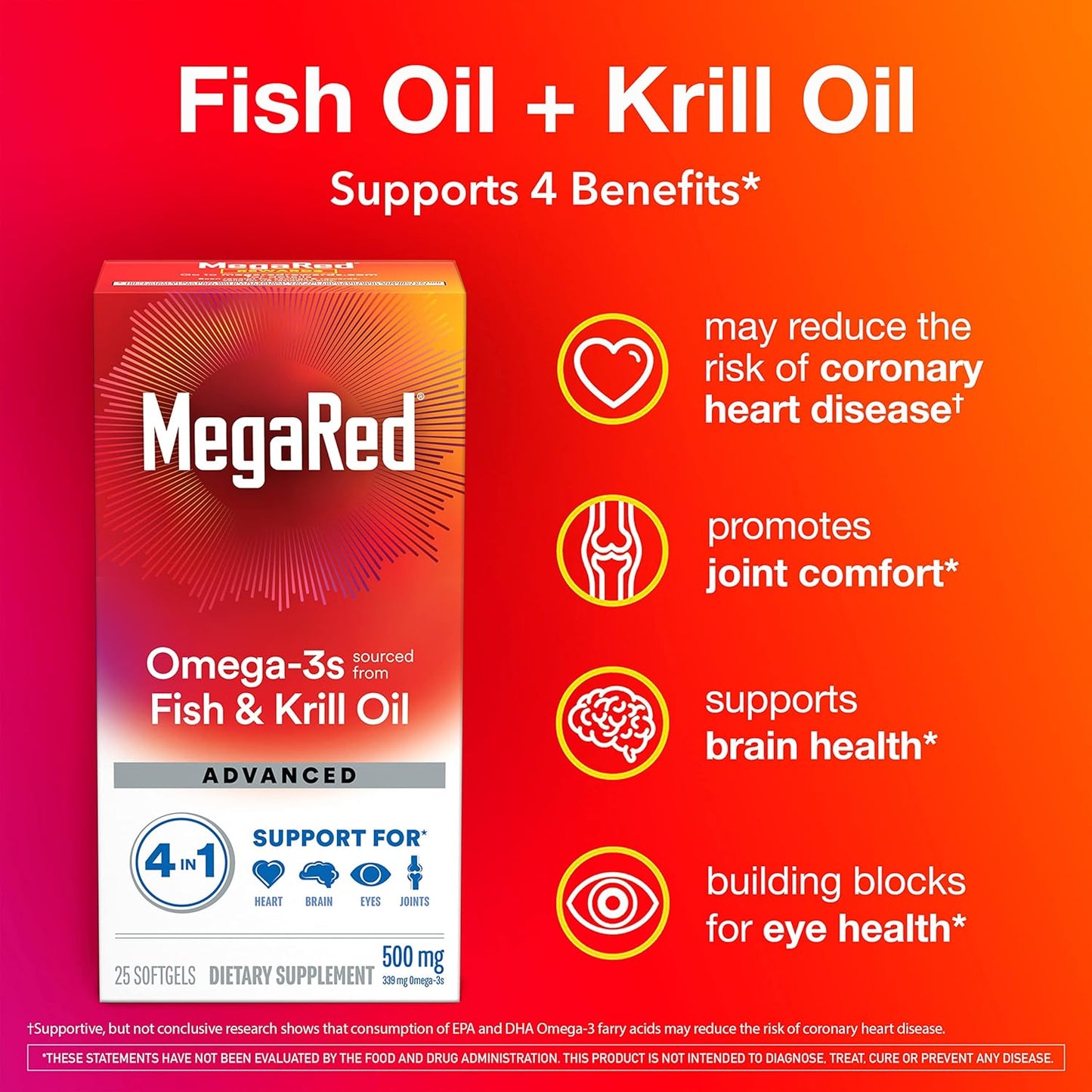 MegaRed Advanced 4in1 500mg Omega-3 Fish & Krill Oil Supplement - 25 Softgels
