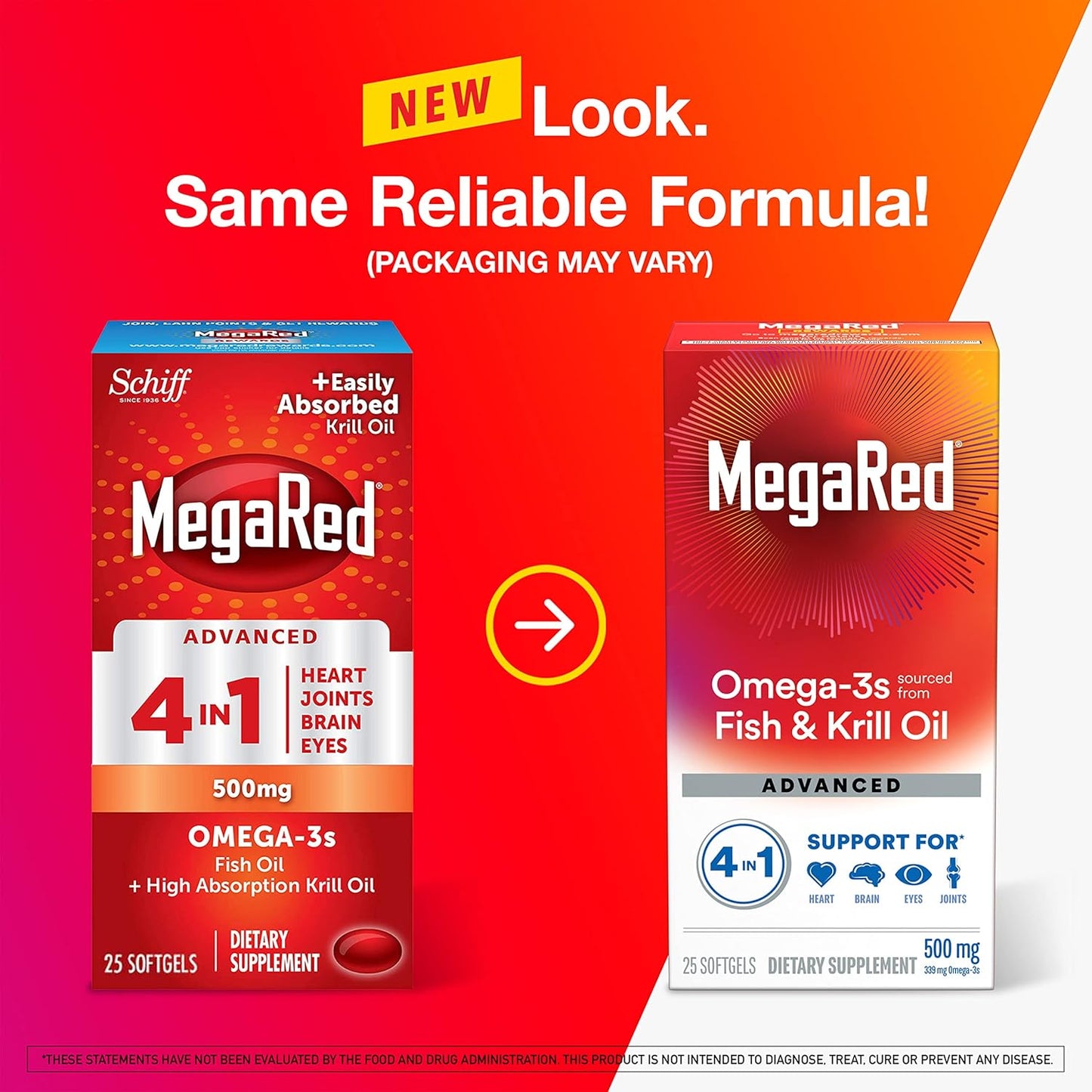 MegaRed Advanced 4in1 500mg Omega-3 Fish & Krill Oil Supplement - 25 Softgels