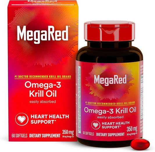 MegaRed Krill Oil Softgels 350mg, 60 Count - High EPA & DHA Omega-3 Fatty Acids, Astaxanthin Antioxidant, No Fishy Aftertaste