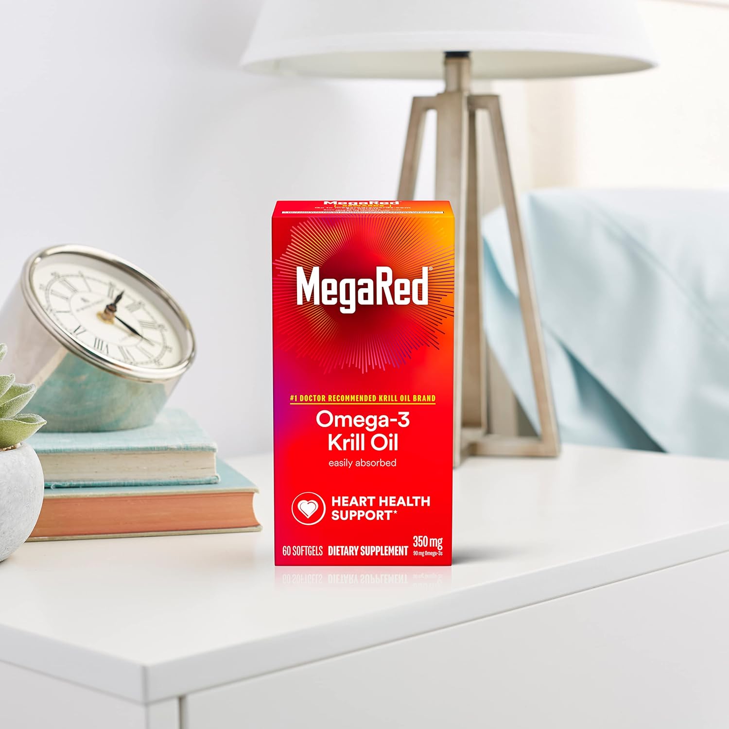 MegaRed Krill Oil Softgels 350mg, 60 Count - High EPA & DHA Omega-3 Fatty Acids, Astaxanthin Antioxidant, No Fishy Aftertaste