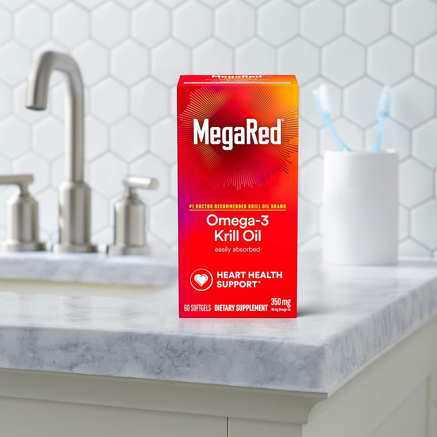 MegaRed Krill Oil Softgels 350mg, 60 Count - High EPA & DHA Omega-3 Fatty Acids, Astaxanthin Antioxidant, No Fishy Aftertaste