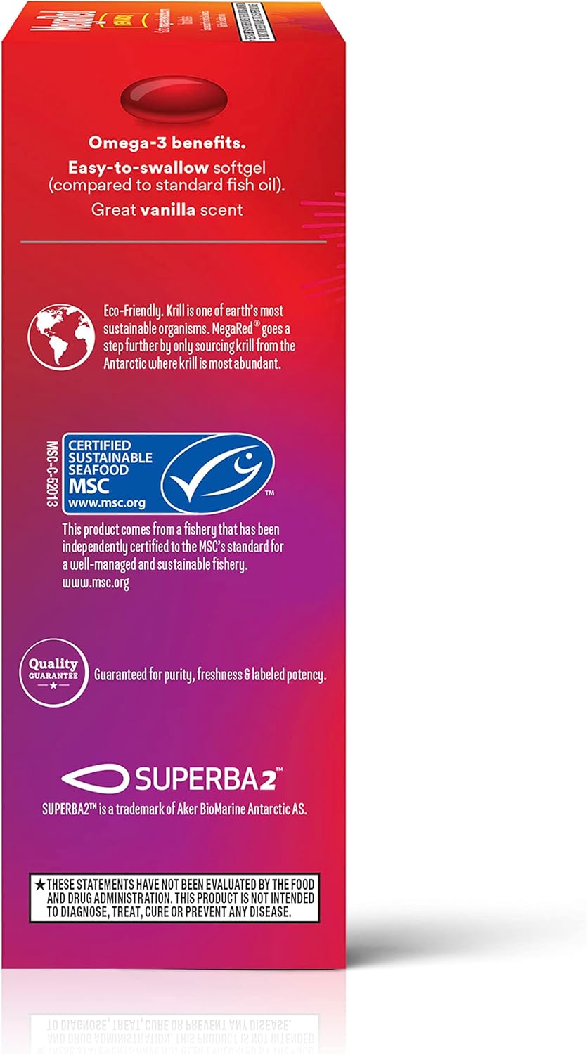 MegaRed Krill Oil Softgels 350mg, 60 Count - High EPA & DHA Omega-3 Fatty Acids, Astaxanthin Antioxidant, No Fishy Aftertaste