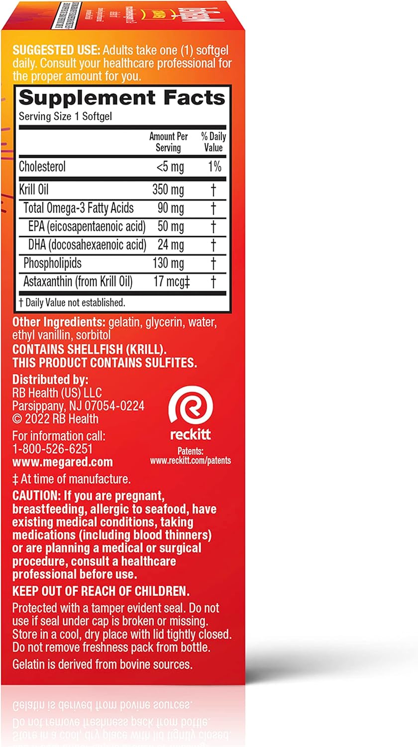 MegaRed Krill Oil Softgels 350mg, 60 Count - High EPA & DHA Omega-3 Fatty Acids, Astaxanthin Antioxidant, No Fishy Aftertaste