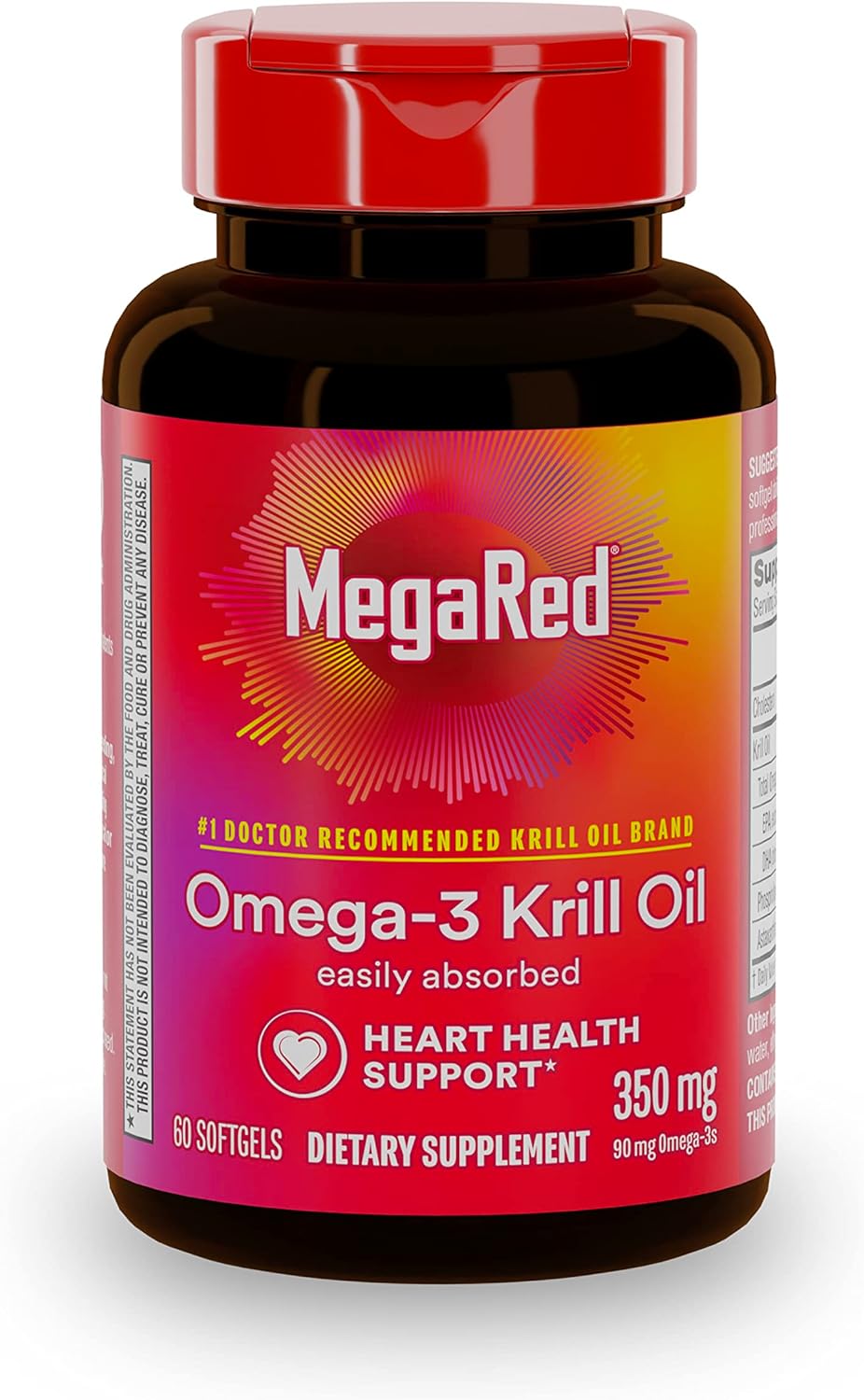 MegaRed Krill Oil Softgels 350mg, 60 Count - High EPA & DHA Omega-3 Fatty Acids, Astaxanthin Antioxidant, No Fishy Aftertaste