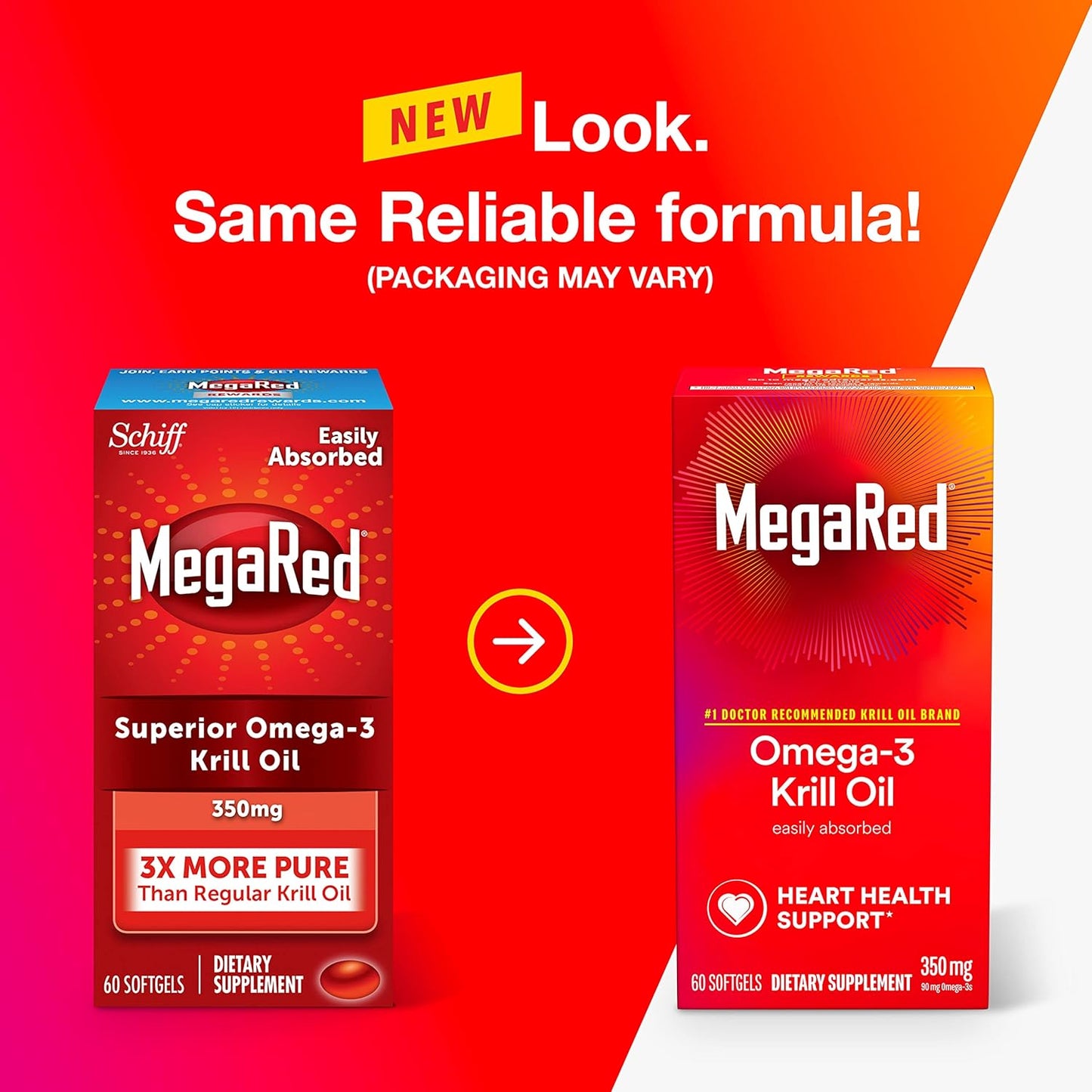 MegaRed Krill Oil Softgels 350mg, 60 Count - High EPA & DHA Omega-3 Fatty Acids, Astaxanthin Antioxidant, No Fishy Aftertaste