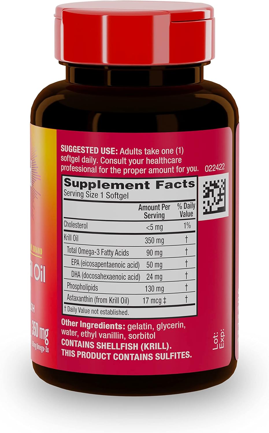 MegaRed Krill Oil Softgels 350mg, 60 Count - High EPA & DHA Omega-3 Fatty Acids, Astaxanthin Antioxidant, No Fishy Aftertaste