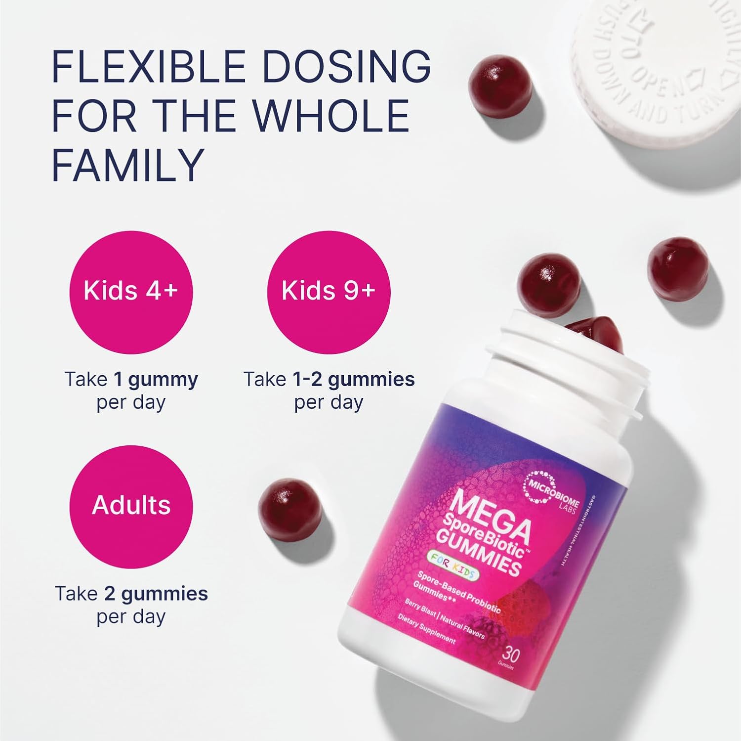 MegaSporeBiotic Kids Probiotic Gummies - Bacillus Blend - Berry Flavored - 30 Gummies - Supports Gut Health & Immunity