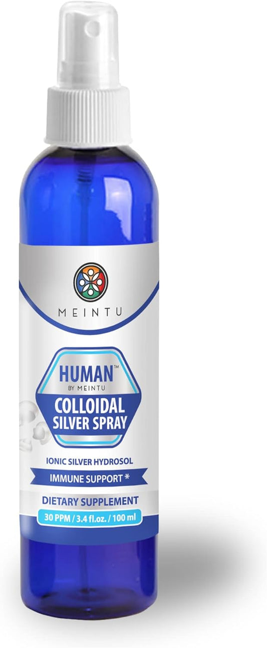 MEINTU Human™ Ionic Silver Spray - 100ml TSA Travel Size for Immune Support - 30 PPM Colloidal Silver Supplement for Adults, Kids, Pets