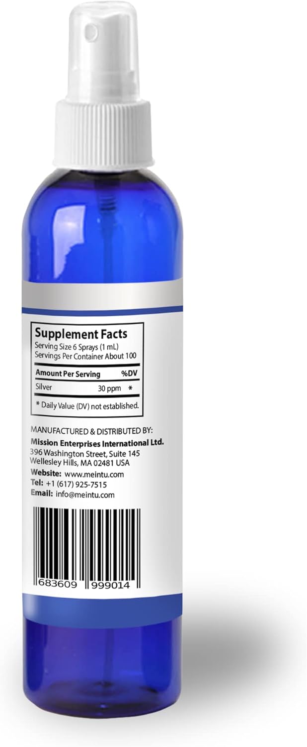 MEINTU Human™ Ionic Silver Spray - 100ml TSA Travel Size for Immune Support - 30 PPM Colloidal Silver Supplement for Adults, Kids, Pets