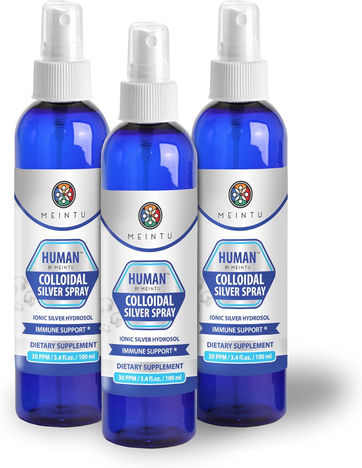 MEINTU Human™ Ionic Silver Spray - 100ml TSA Travel Size for Immune Support - 30 PPM Colloidal Silver Supplement for Adults, Kids, Pets