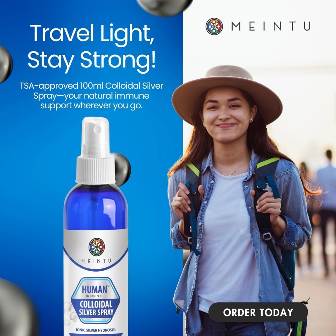 MEINTU Human™ Ionic Silver Spray - 100ml TSA Travel Size for Immune Support - 30 PPM Colloidal Silver Supplement for Adults, Kids, Pets