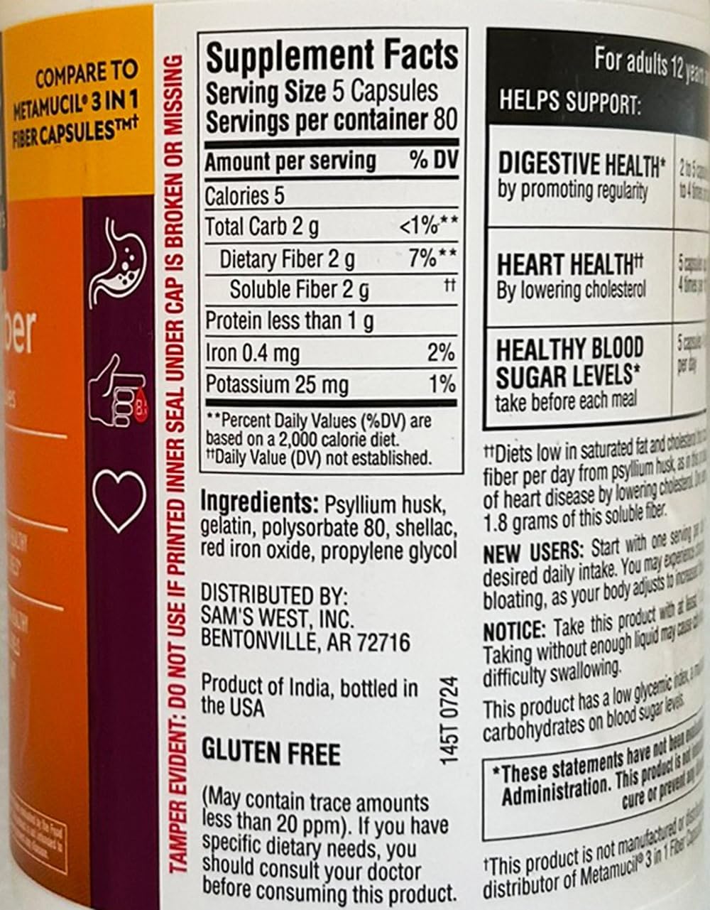 Member's Mark Fiber Capsules 2Pack - 400 Count, Digestive Health Supplement for Liquids, Toothpaste, and More