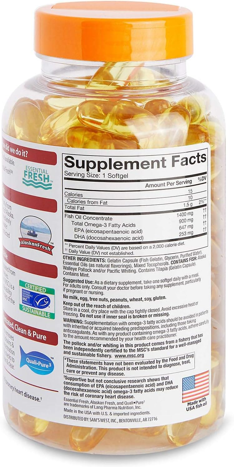 Member's Mark Omega 3 Fish Oil 1400mg (900mg EPA/DHA) Enteric Coated 150 Softgels - Buy Now!