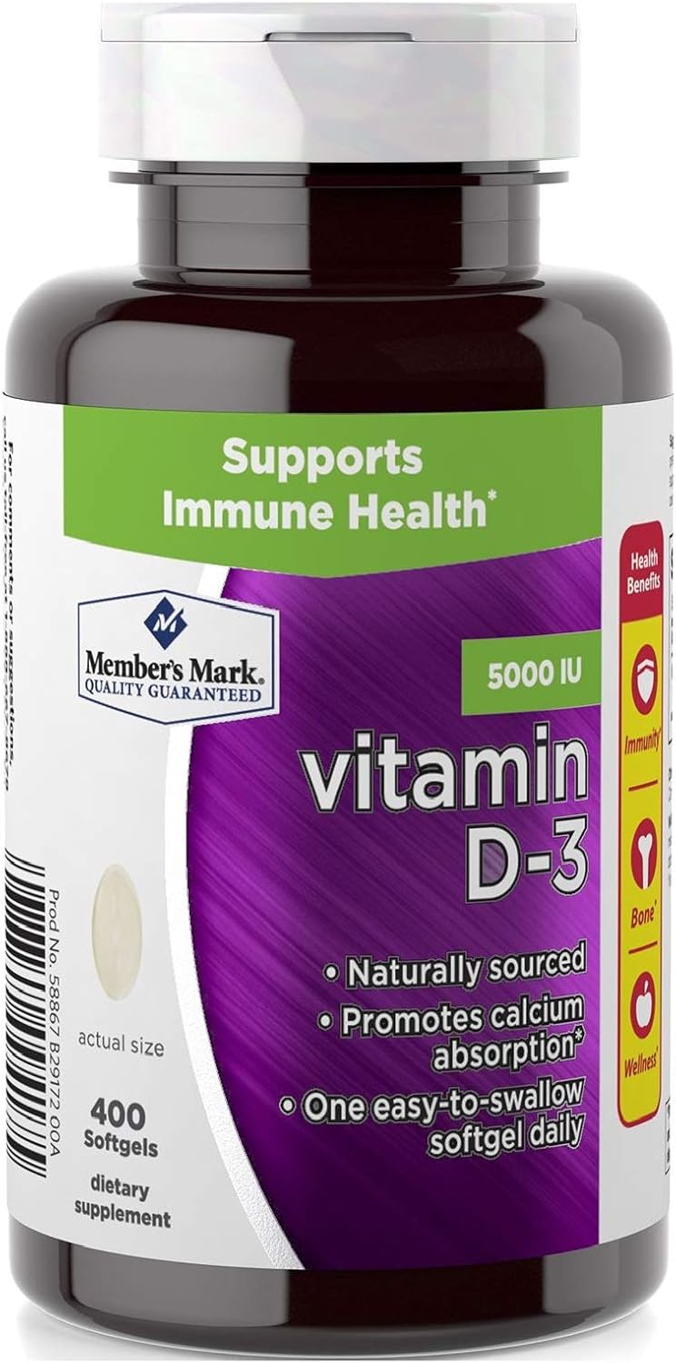 Member's Mark Vitamin D-3 5000 IU Dietary Supplement (400 Count) - Boost Your Health with High Potency Vitamin D-3