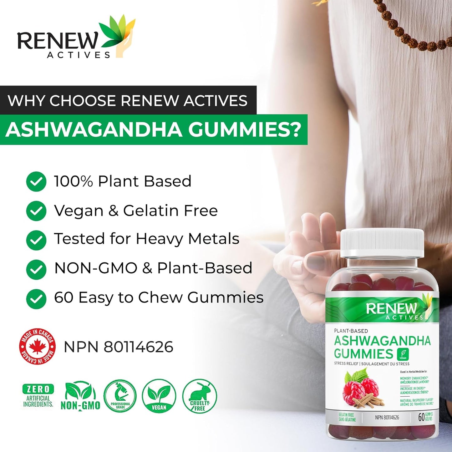Memory and Energy Boost Ashwagandha Gummies - Rejuvenative Tonic for Health - 60 Gummies