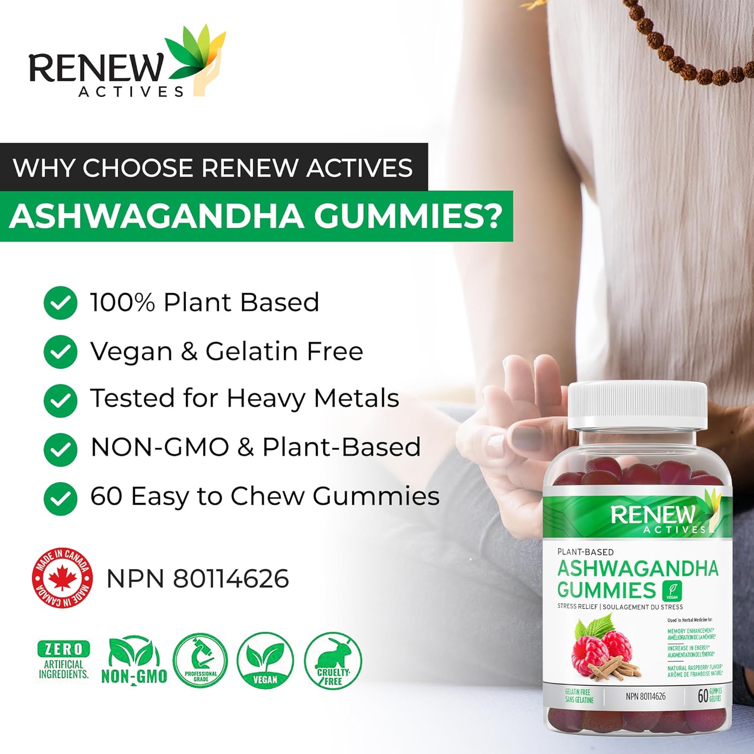 Memory and Energy Boost Ashwagandha Gummies - Rejuvenative Tonic for Health - 60 Gummies