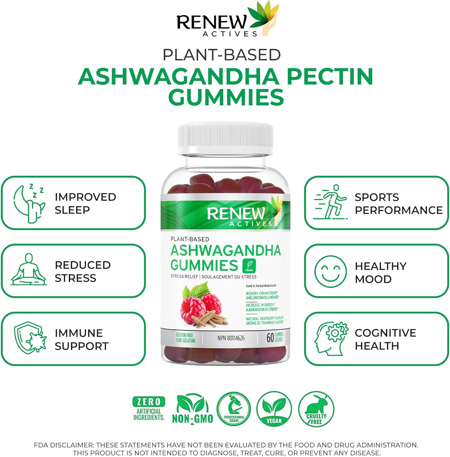 Memory and Energy Boost Ashwagandha Gummies - Rejuvenative Tonic for Health - 60 Gummies