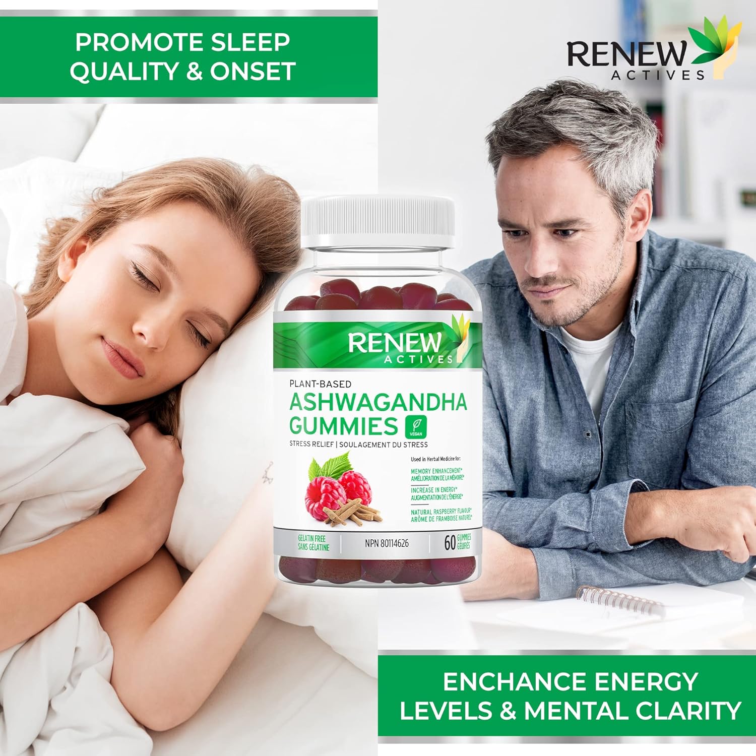 Memory and Energy Boost Ashwagandha Gummies - Rejuvenative Tonic for Health - 60 Gummies