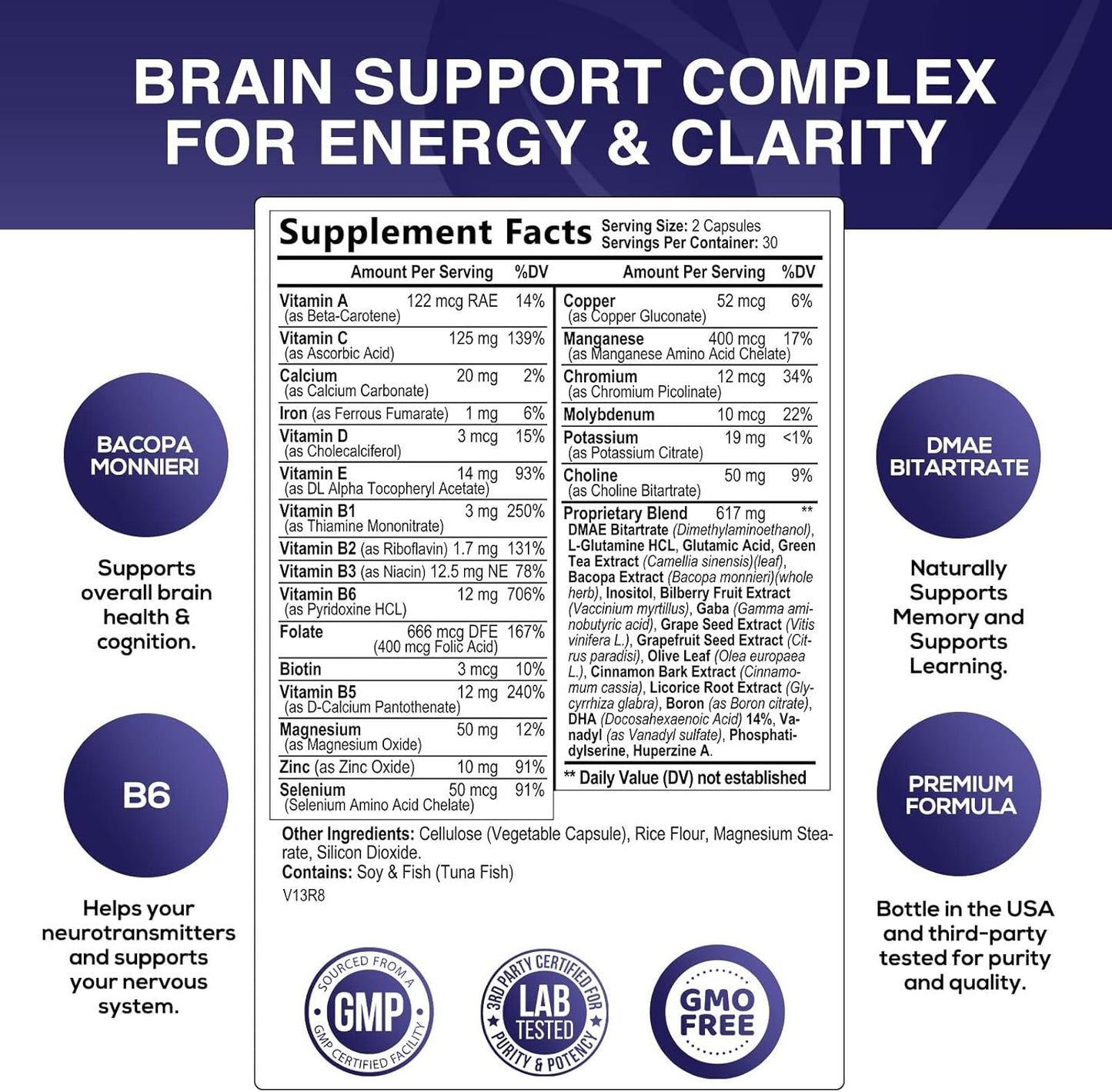 Memory and Focus Brain Supplement - 60 Capsules with 40 Nootropics, Vitamins, and Phosphatidylserine for Mental Alertness, Clarity, and Concentration