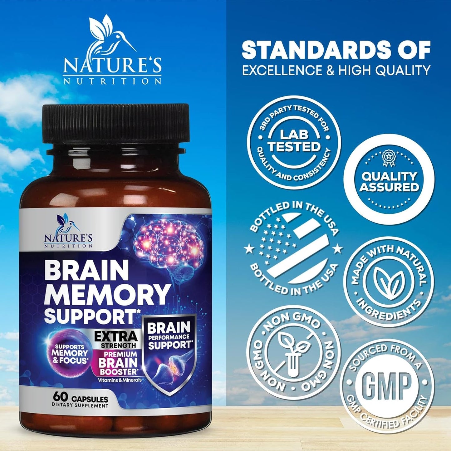 Memory and Focus Brain Supplement - 60 Capsules with 40 Nootropics, Vitamins, and Phosphatidylserine for Mental Alertness, Clarity, and Concentration