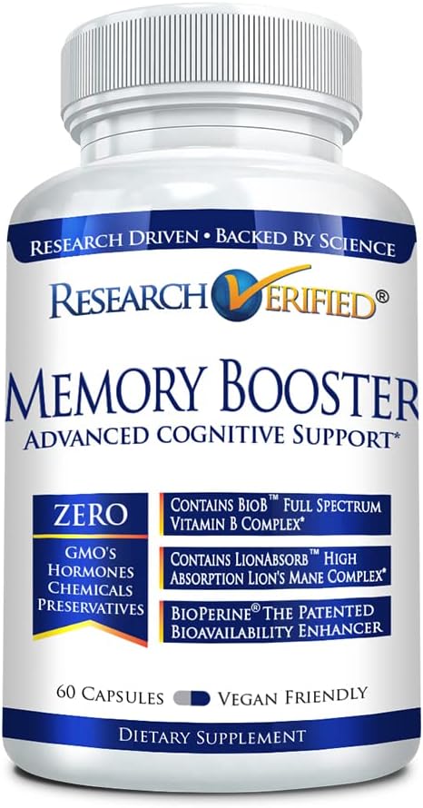 Memory Booster Nootropic Supplement - Enhance Cognition and Memory - Lion’s Mane, Ginkgo Biloba, BioPerine - Non-GMO - 60 Capsules - USA Made