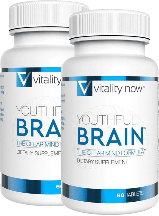 Memory & Brain Health Support Supplement Bundle - 2 Bottles of Vitality Now Youthful Brain - Boost Clarity with Bacopa Monnieri, Ginkgo Biloba, B12 - 60-Day Supply (120 Count)