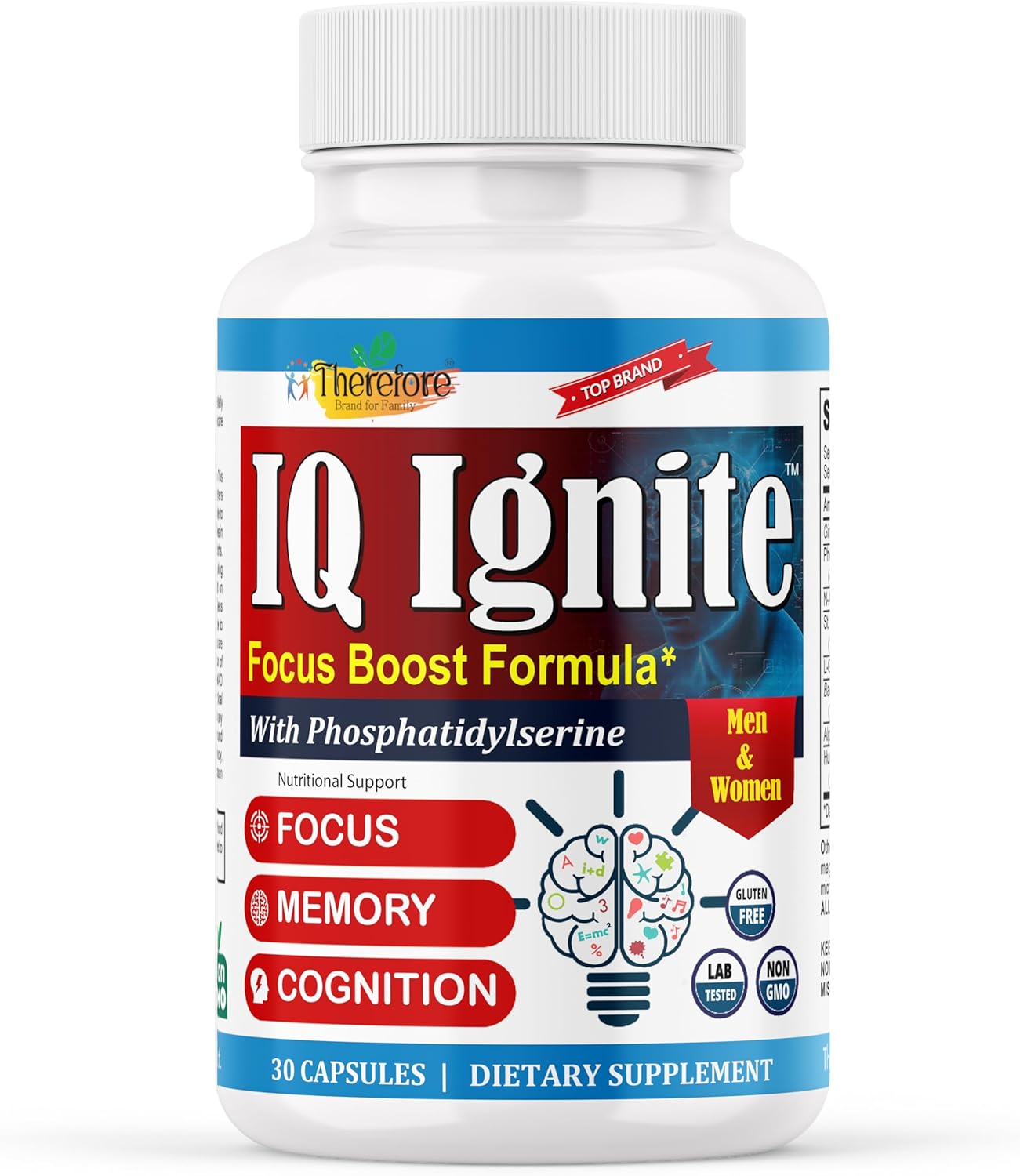 Memory, Focus, and Energy Support Supplement for Adults - Iq-Ignite Nootropics Brain Formula with 30 Capsules