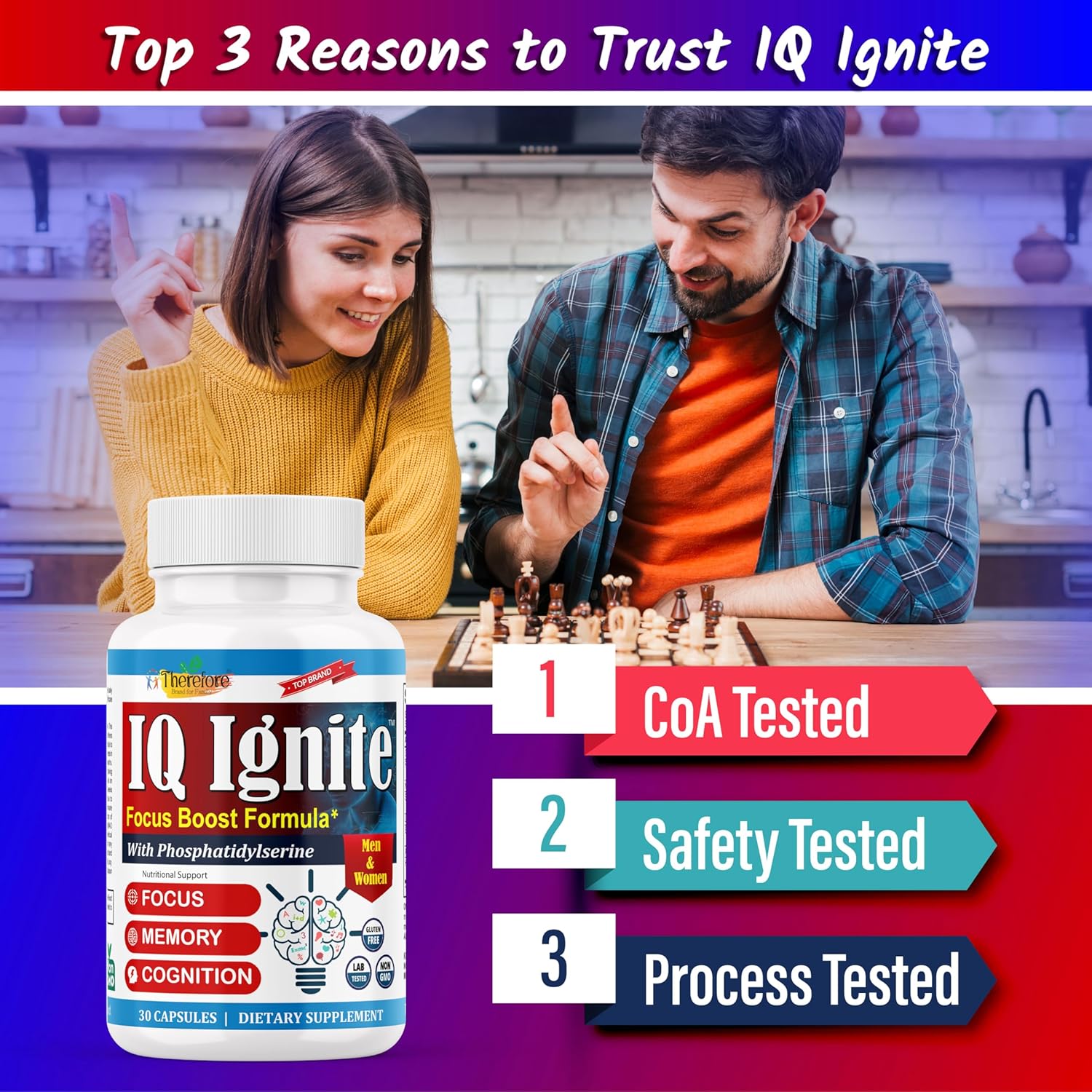 Memory, Focus, and Energy Support Supplement for Adults - Iq-Ignite Nootropics Brain Formula with 30 Capsules