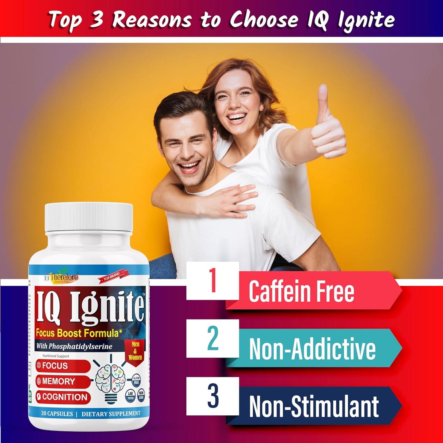 Memory, Focus, and Energy Support Supplement for Adults - Iq-Ignite Nootropics Brain Formula with 30 Capsules