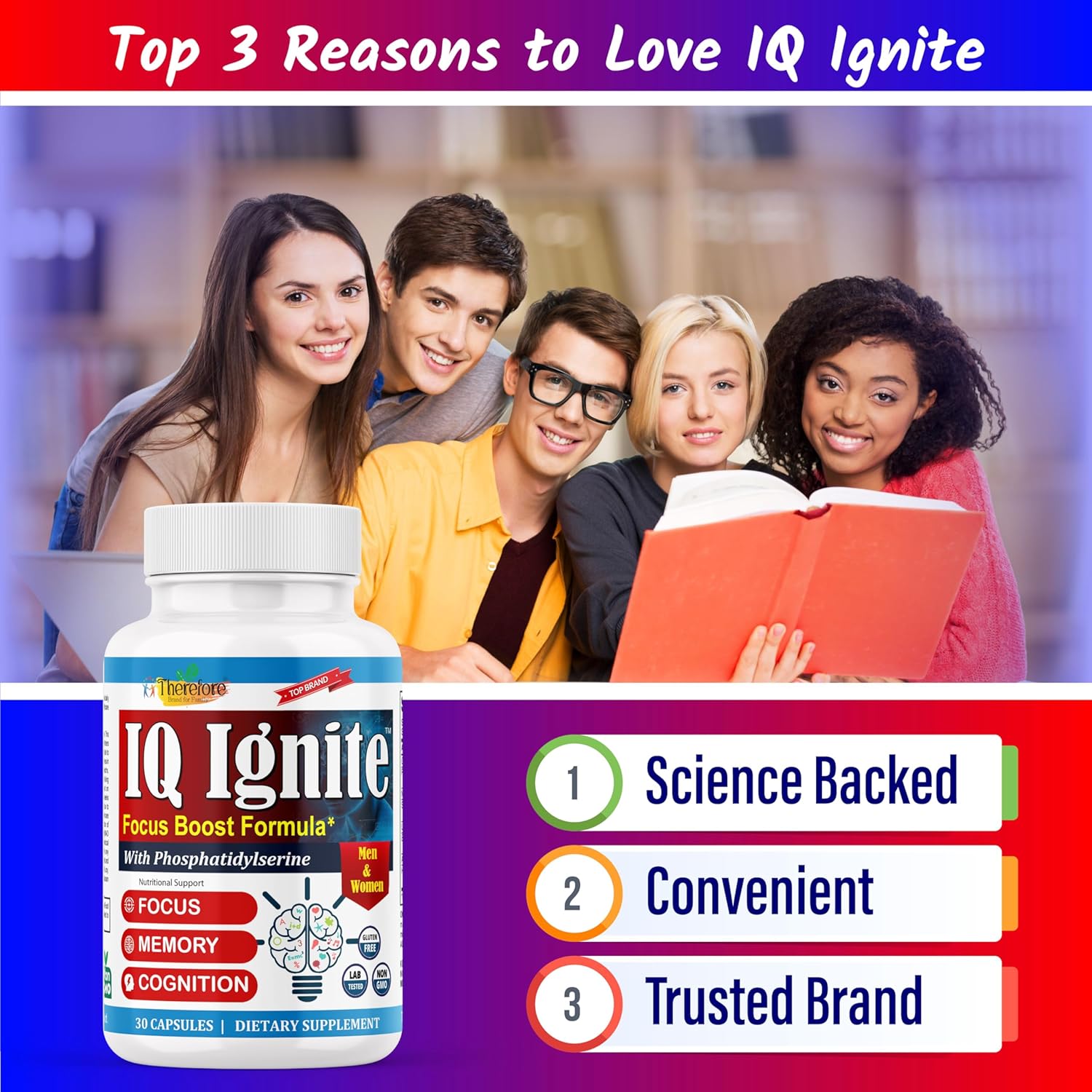 Memory, Focus, and Energy Support Supplement for Adults - Iq-Ignite Nootropics Brain Formula with 30 Capsules