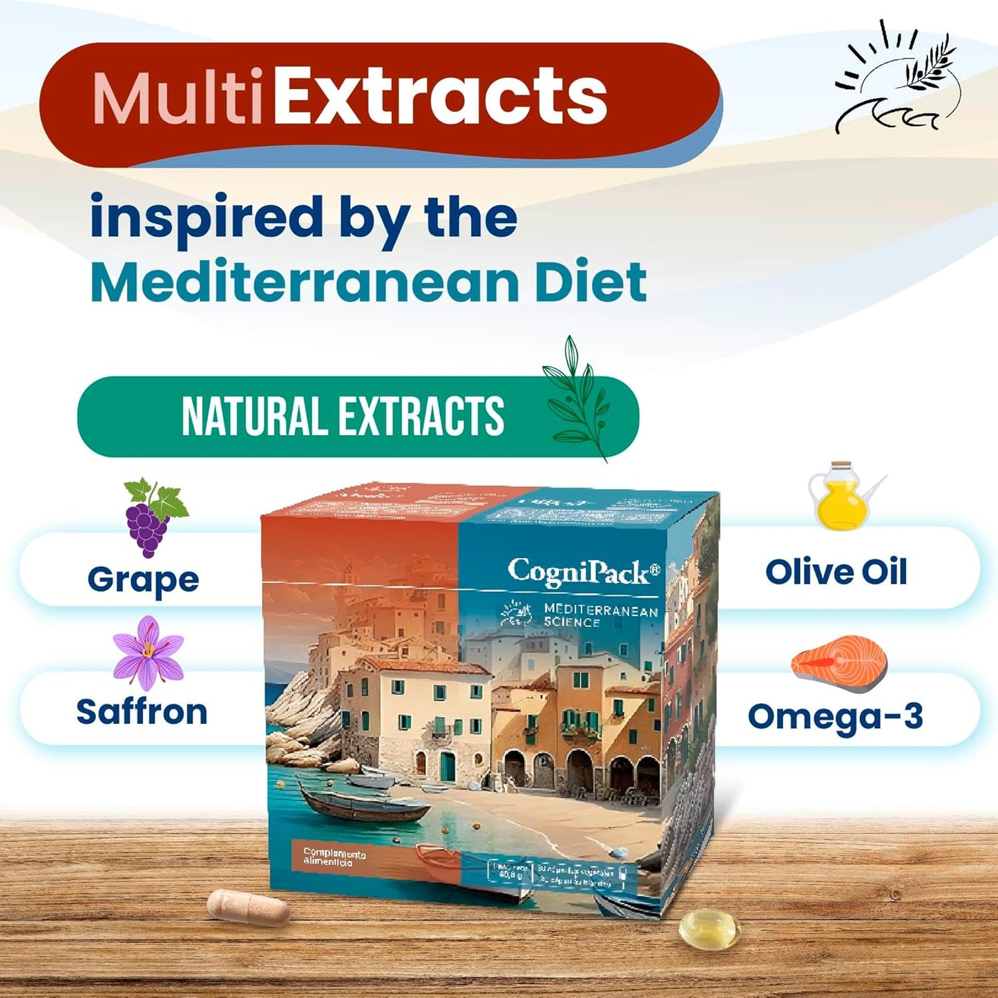 Memory & Focus Boosting Vitamins with Omega-3, Vitamin E, D, Magnesium, Zinc, Selenium, Saffron - CogniPack