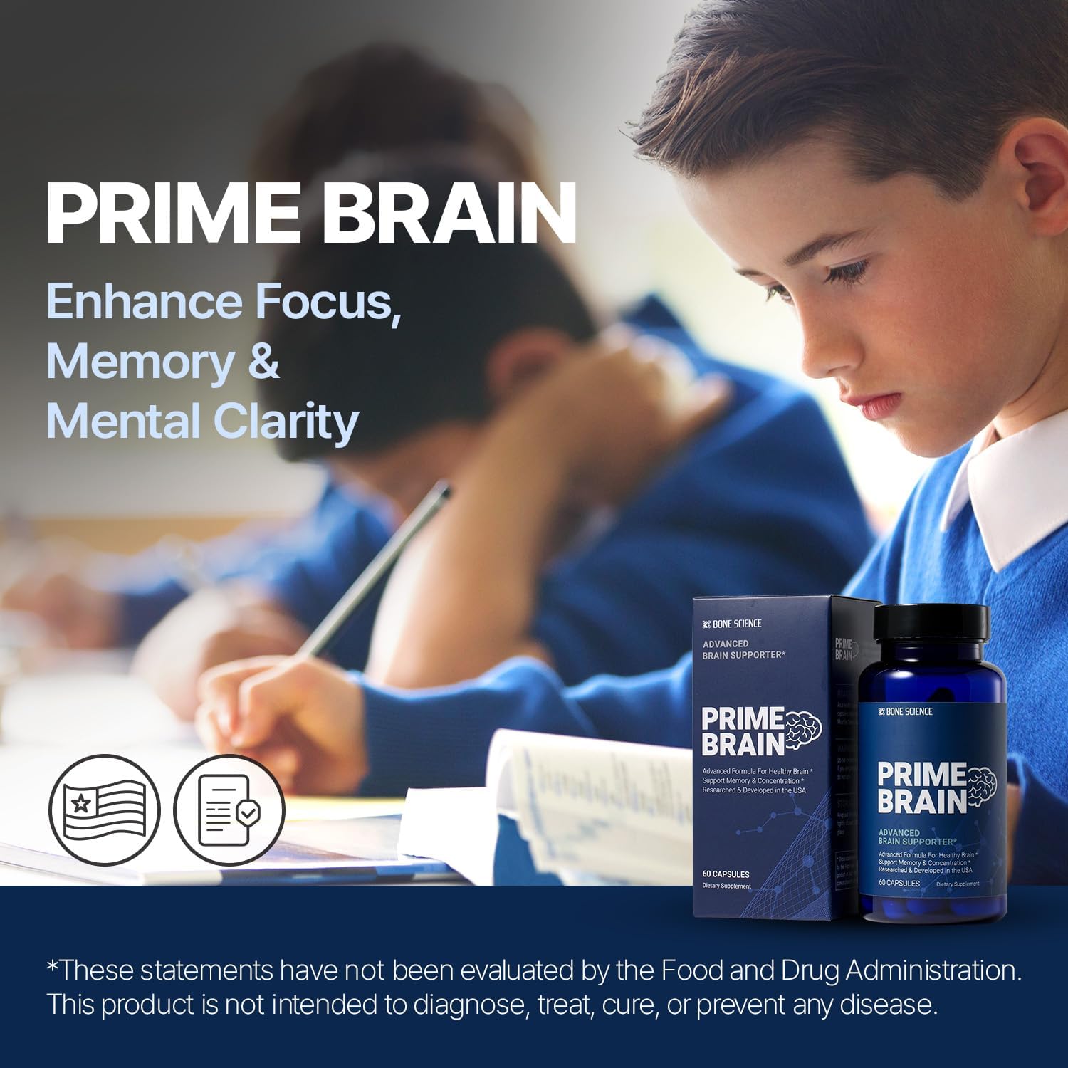 Memory & Focus Nootropic Supplement with Phosphatidylserine, Alpha GPC, L-Theanine & Ginkgo Biloba - 60 Capsules